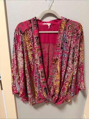 Anthropologie Fuchsia Paisley-Print Draped Blouse